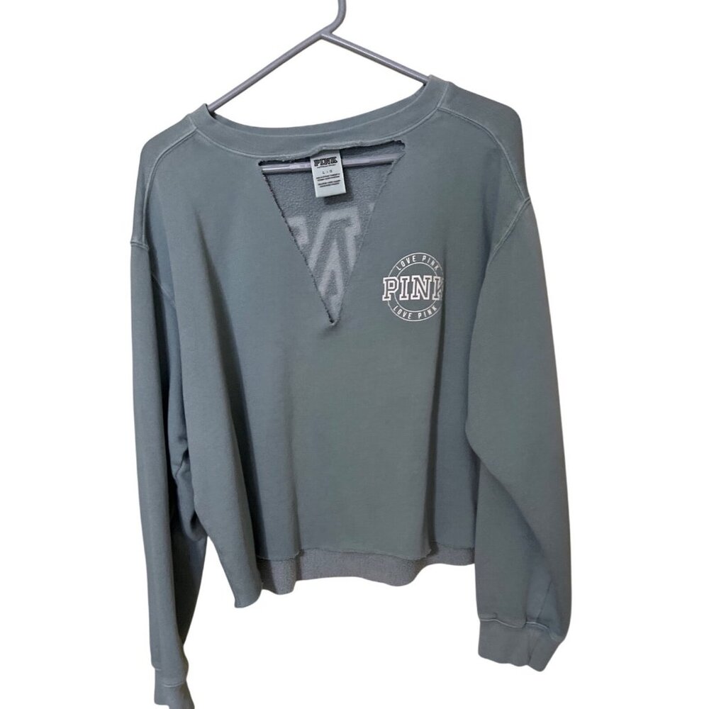Victorias Secret PINK Cropped Cutout Sweatshirt L Light Blue
